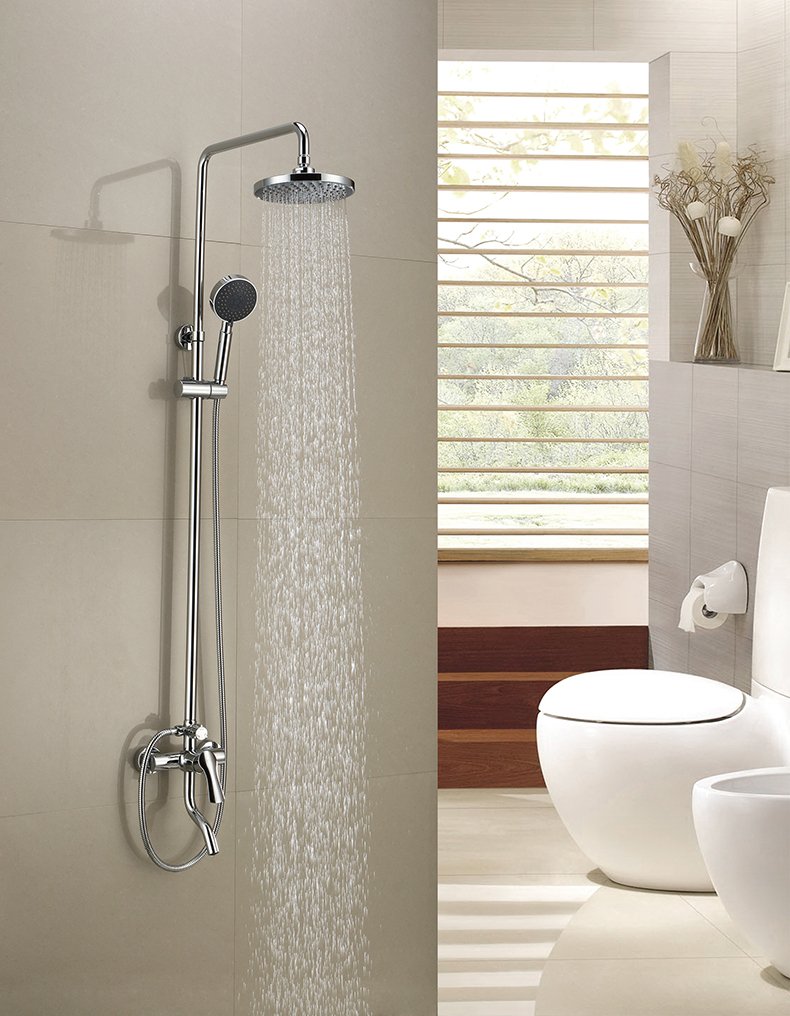 金牌衛浴 噴射虹吸座便器節水馬桶簡約套裝淋浴三功能花灑套餐02效果